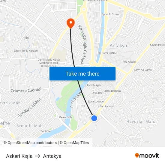 Askeri Kışla to Antakya map