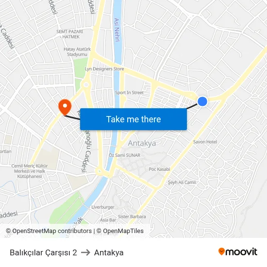 Balıkçılar Çarşısı 2 to Antakya map