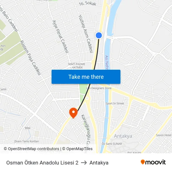 Osman Ötken Anadolu Lisesi 2 to Antakya map