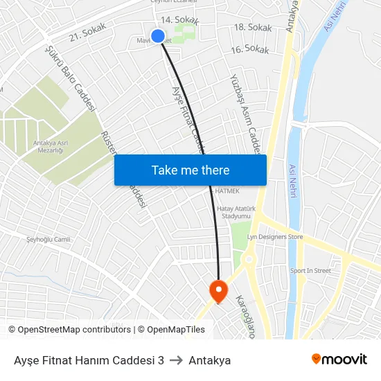 Ayşe Fitnat Hanım Caddesi 3 to Antakya map