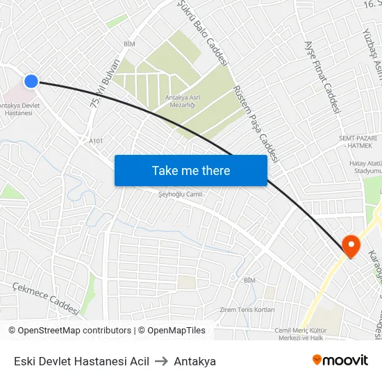 Eski Devlet Hastanesi Acil to Antakya map