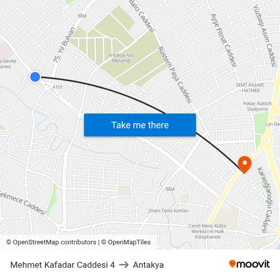 Mehmet Kafadar Caddesi 4 to Antakya map