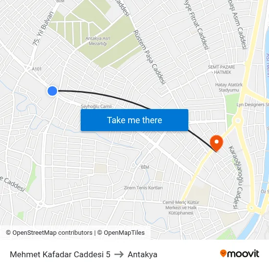 Mehmet Kafadar Caddesi 5 to Antakya map