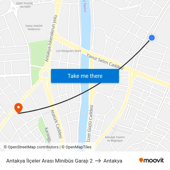 Antakya İlçeler Arası Minibüs Garajı 2 to Antakya map