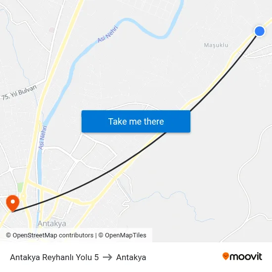 Antakya Reyhanlı Yolu 5 to Antakya map