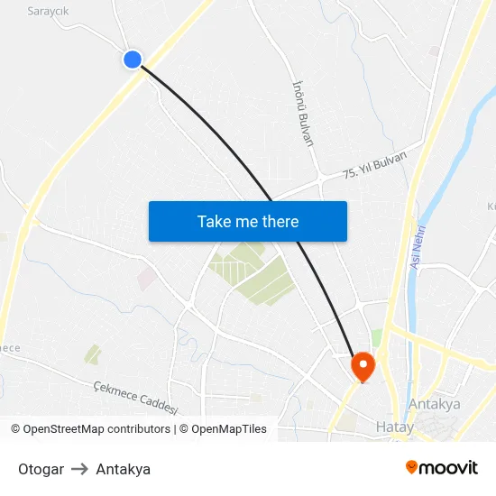 Otogar to Antakya map