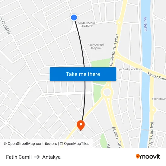 Fatih Camii to Antakya map