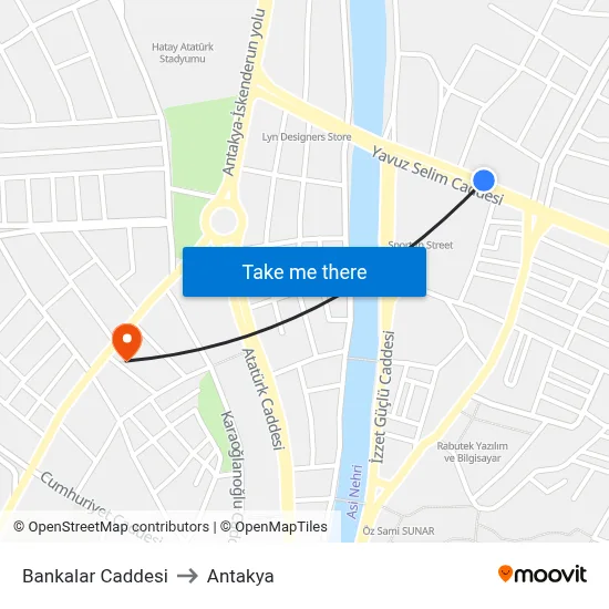 Bankalar Caddesi to Antakya map