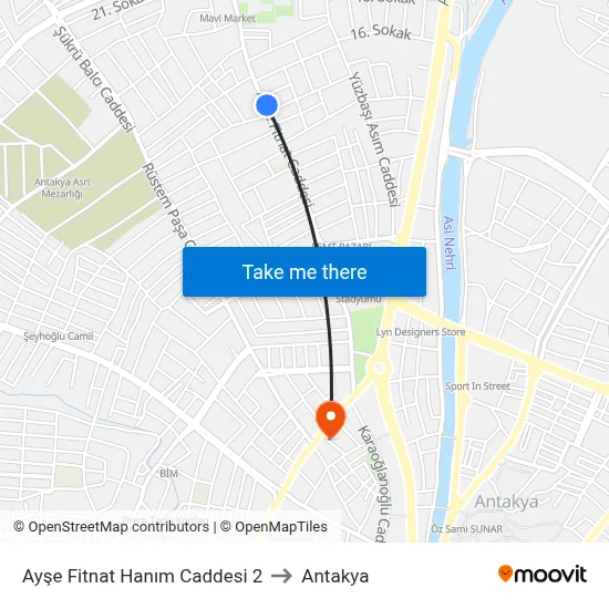 Ayşe Fitnat Hanım Caddesi 2 to Antakya map