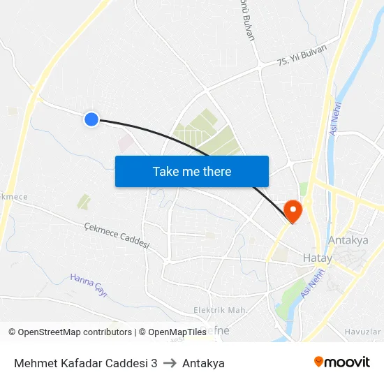 Mehmet Kafadar Caddesi 3 to Antakya map