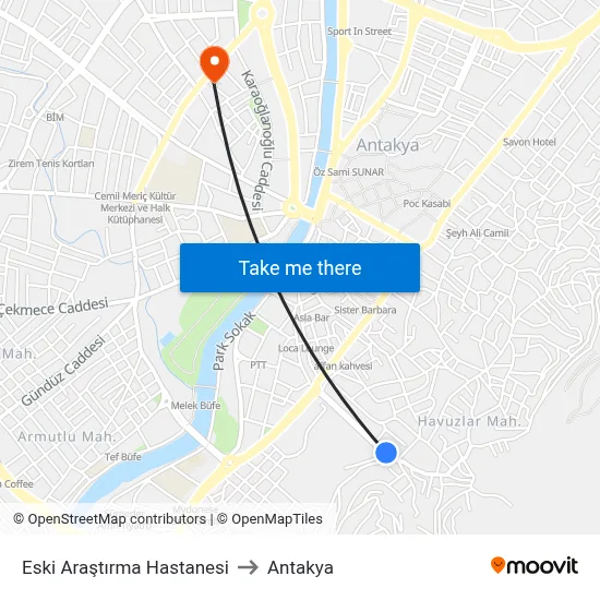 Eski Araştırma Hastanesi to Antakya map