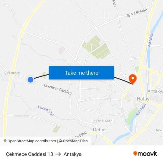 Çekmece Caddesi 13 to Antakya map