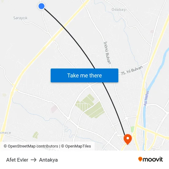 Afet Evler to Antakya map