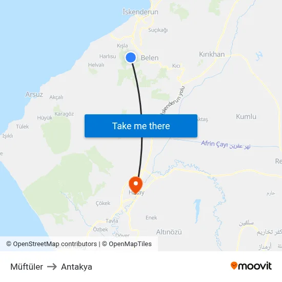 Müftüler to Antakya map