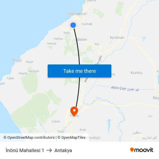 İnönü Mahallesi 1 to Antakya map
