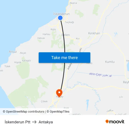 İskenderun Ptt to Antakya map