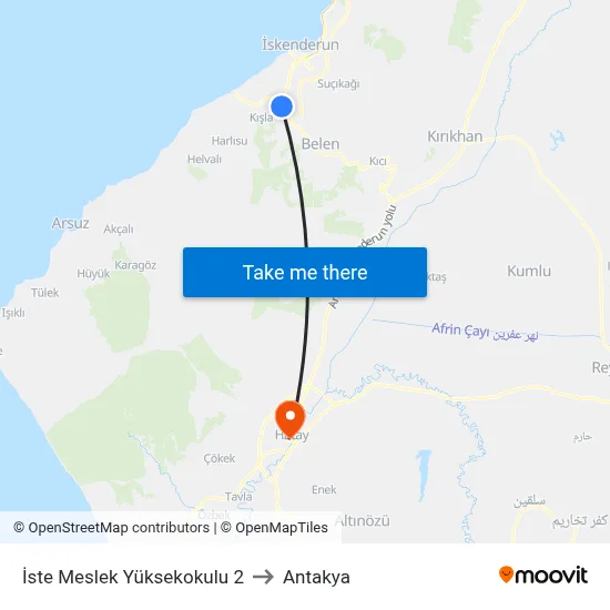İste Meslek Yüksekokulu 2 to Antakya map