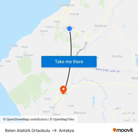 Belen Atatürk Ortaokulu to Antakya map