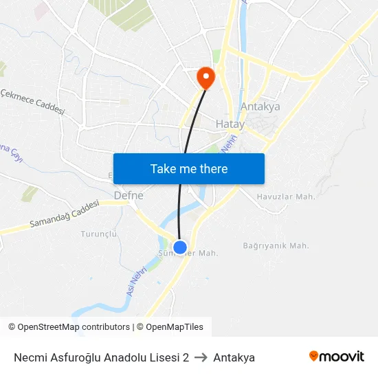 Necmi Asfuroğlu Anadolu Lisesi 2 to Antakya map