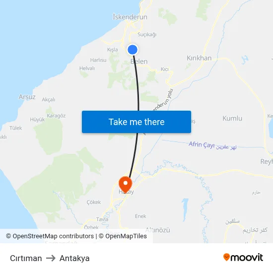 Cırtıman to Antakya map