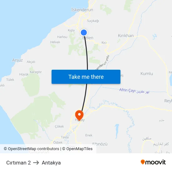 Cırtıman 2 to Antakya map