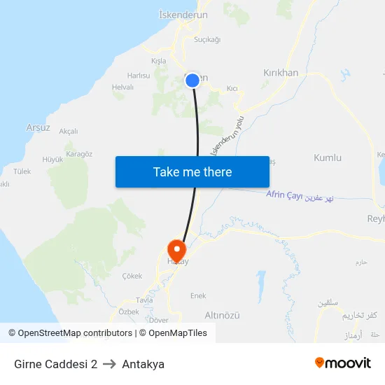 Girne Caddesi 2 to Antakya map