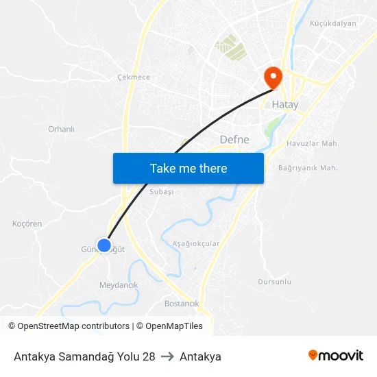 Antakya Samandağ Yolu 28 to Antakya map