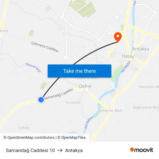 Samandağ Caddesi 10 to Antakya map