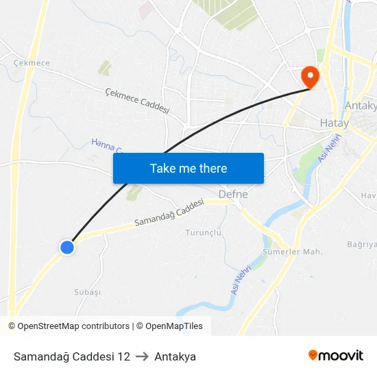 Samandağ Caddesi 12 to Antakya map