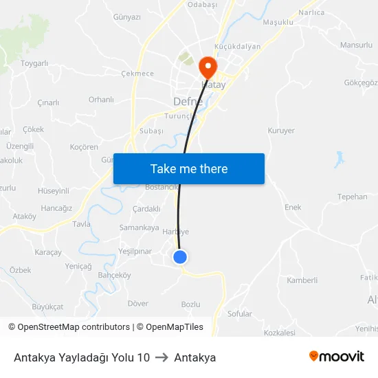 Antakya Yayladağı Yolu 10 to Antakya map