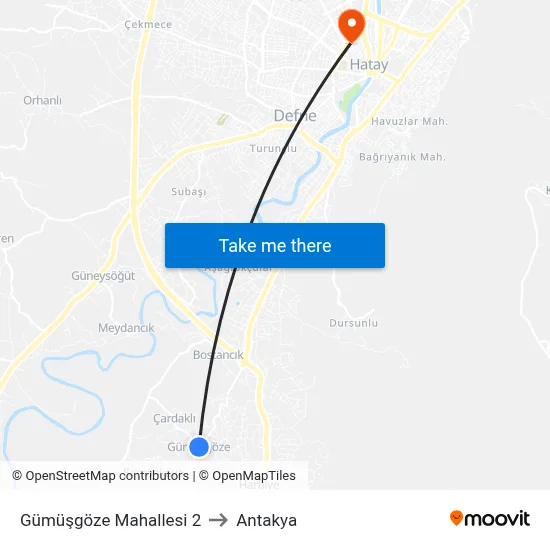 Gümüşgöze Mahallesi 2 to Antakya map