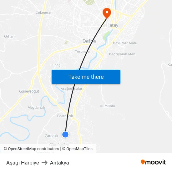 Aşağı Harbiye to Antakya map