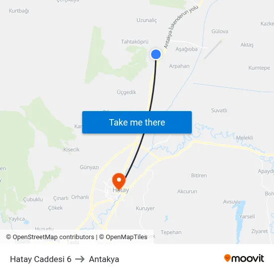 Hatay Caddesi 6 to Antakya map