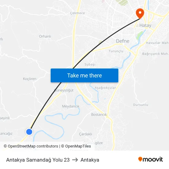 Antakya Samandağ Yolu 23 to Antakya map