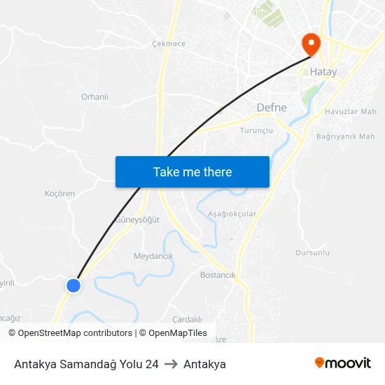 Antakya Samandağ Yolu 24 to Antakya map