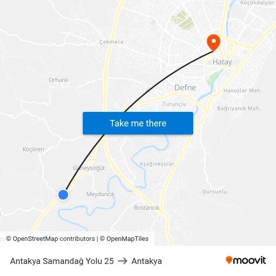 Antakya Samandağ Yolu 25 to Antakya map