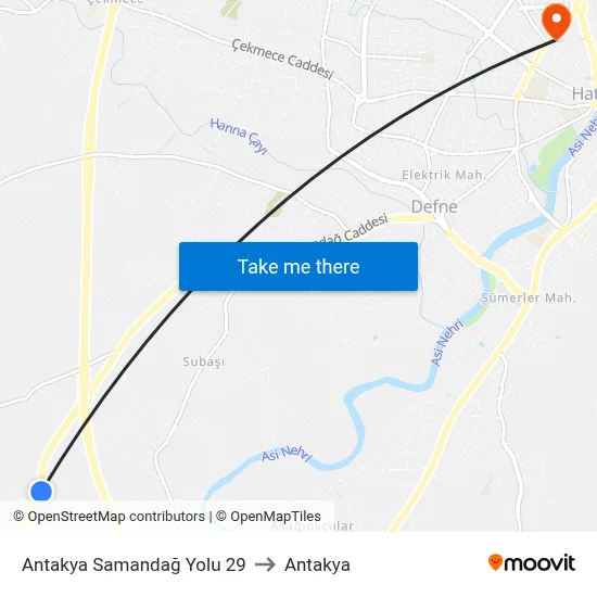 Antakya Samandağ Yolu 29 to Antakya map