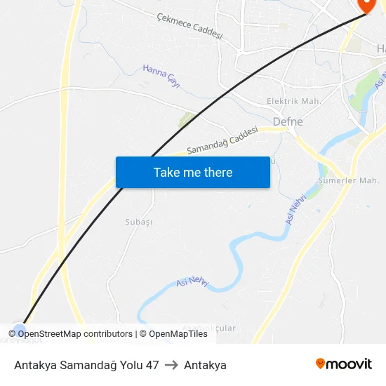 Antakya Samandağ Yolu 47 to Antakya map