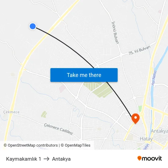 Kaymakamlık 1 to Antakya map