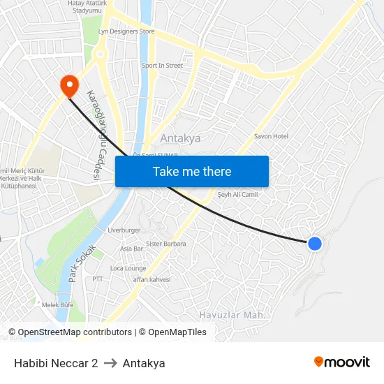 Habibi Neccar 2 to Antakya map