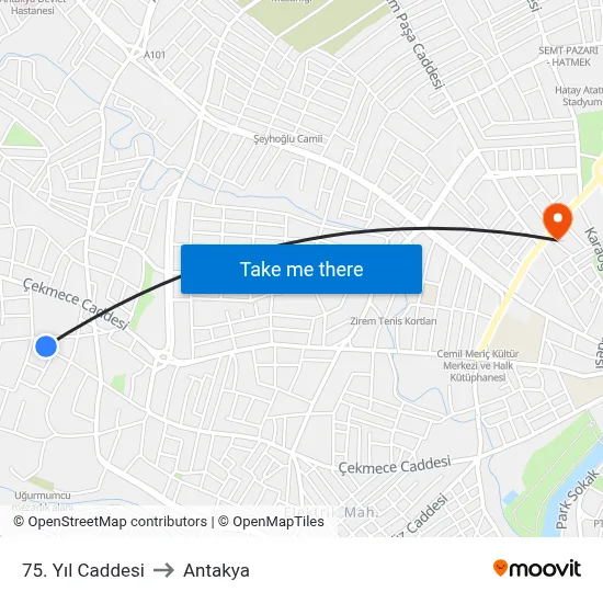 75. Yıl Caddesi to Antakya map