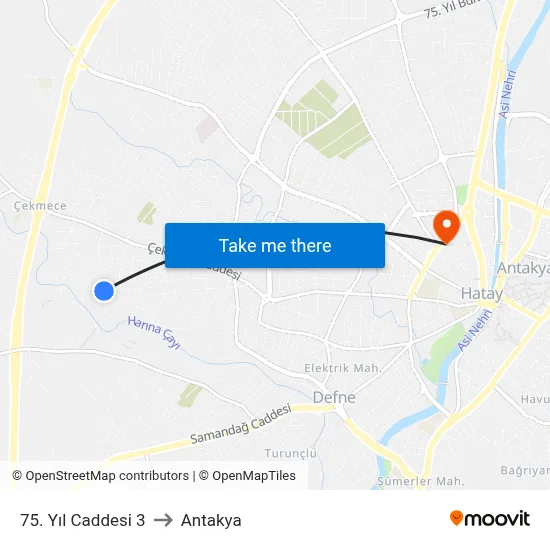 75. Yıl Caddesi 3 to Antakya map