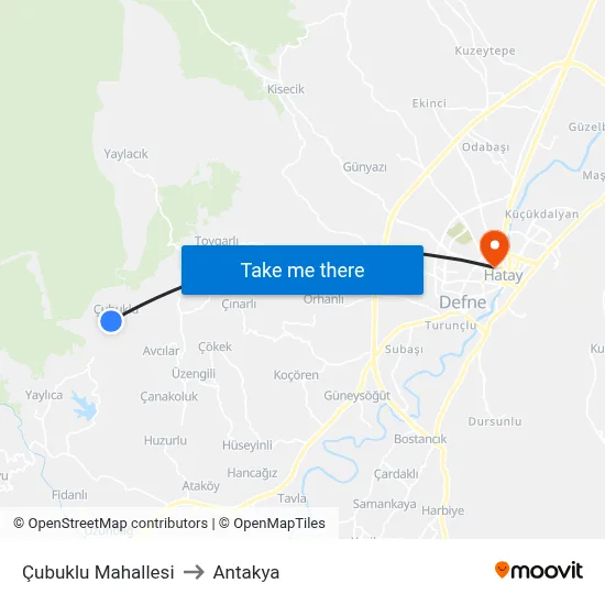 Çubuklu Mahallesi to Antakya map