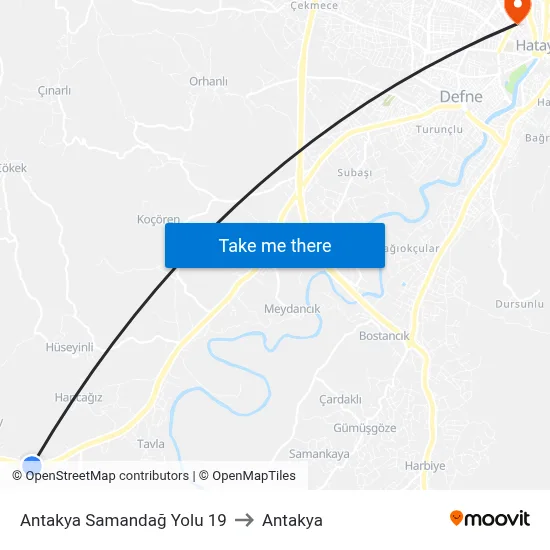 Antakya Samandağ Yolu 19 to Antakya map