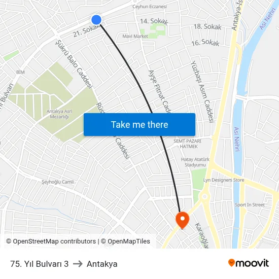 75. Yıl Bulvarı 3 to Antakya map