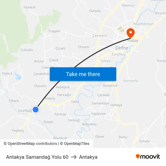 Antakya Samandağ Yolu 60 to Antakya map