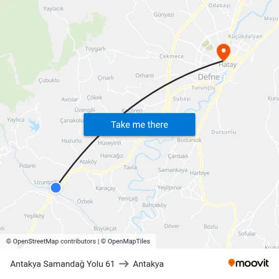 Antakya Samandağ Yolu 61 to Antakya map