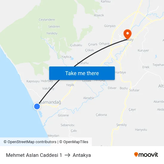 Mehmet Aslan Caddesi 1 to Antakya map