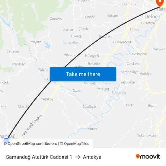 Samandağ Atatürk Caddesi 1 to Antakya map