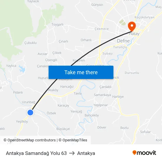 Antakya Samandağ Yolu 63 to Antakya map